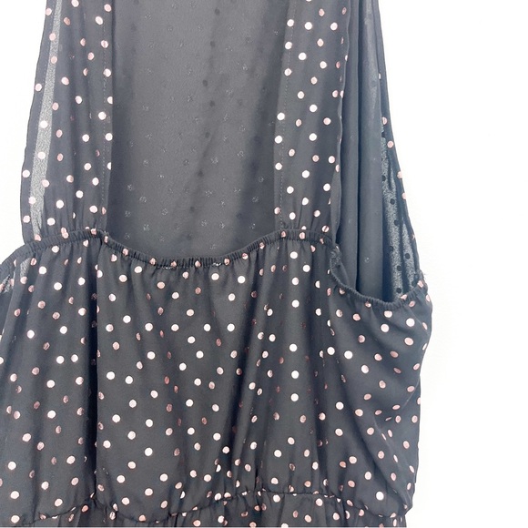 Ricki’s Black Sleeveless Blouse with Rose Gold Pink Polka Dots & High Neck - Picture 8 of 9